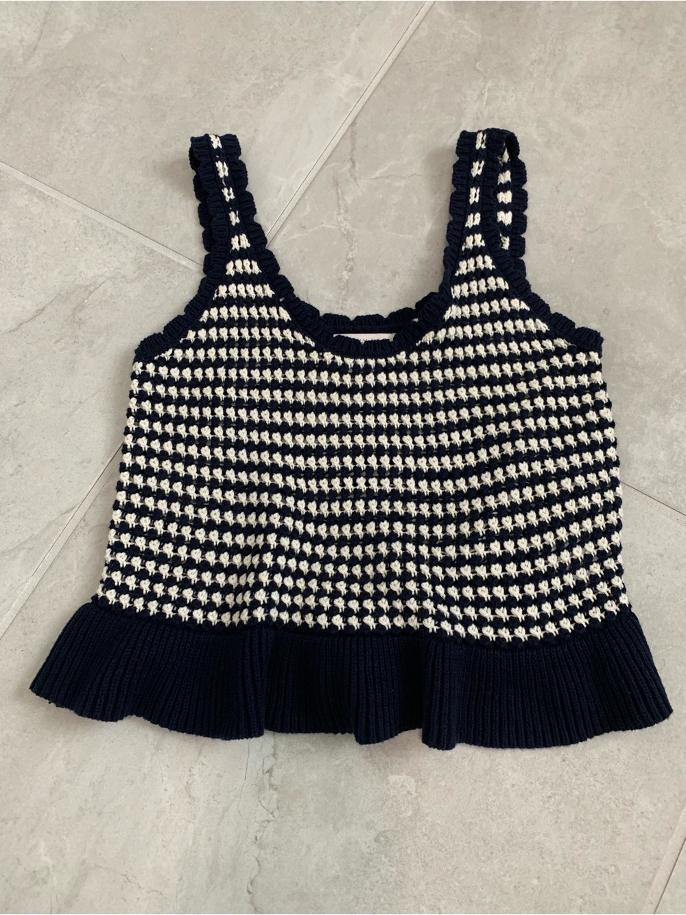 Sincerely Jules Navy & White Crochet Knit Tank